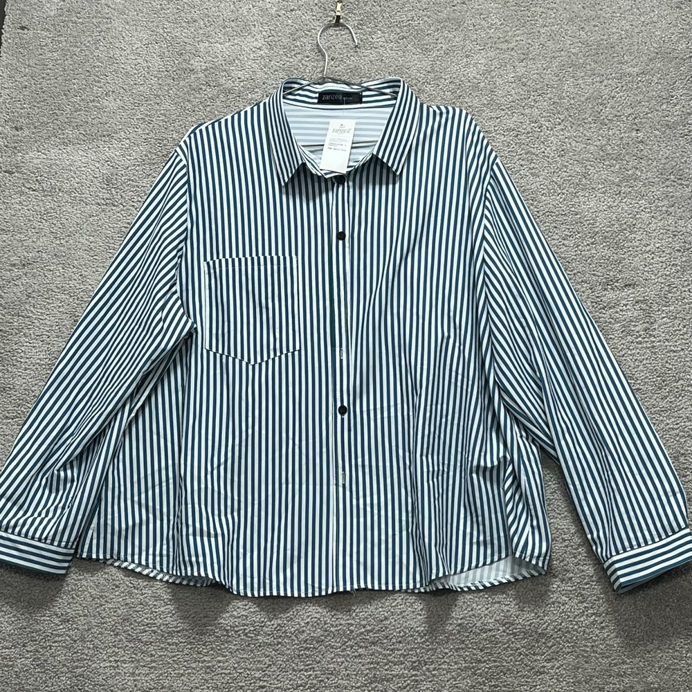 Zanzea Shirt Top Womens 24 Blue White Striped Button Up‎ Career Classic Chic
